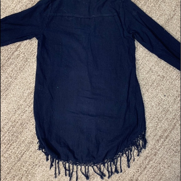 🔵 Calypso St. Barth 100% cotton tunic top Navy Blue, fringe hem S/M - Picture 7 of 12